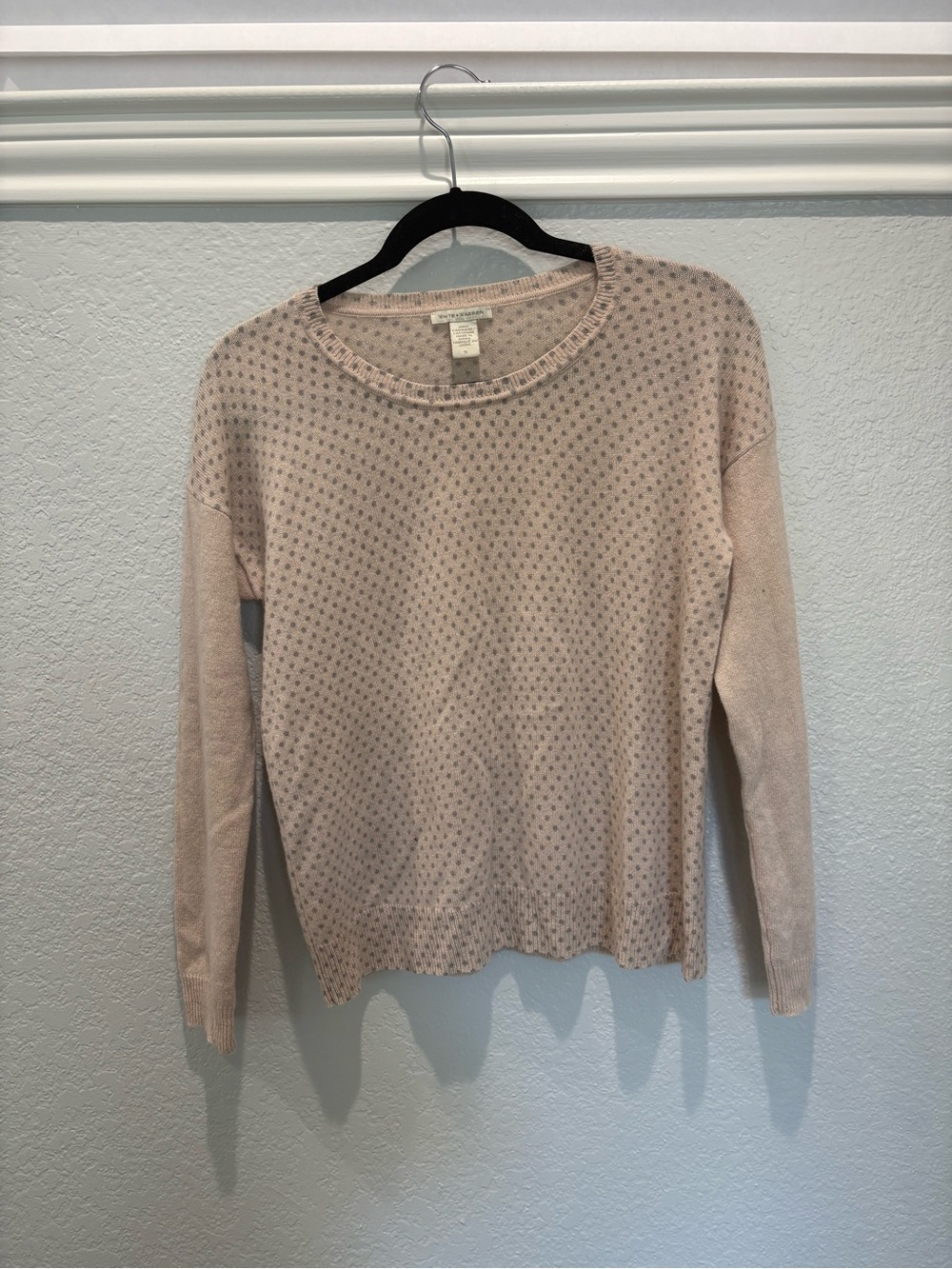 White + Warren Pale Pink Knit Crewneck Sweater
